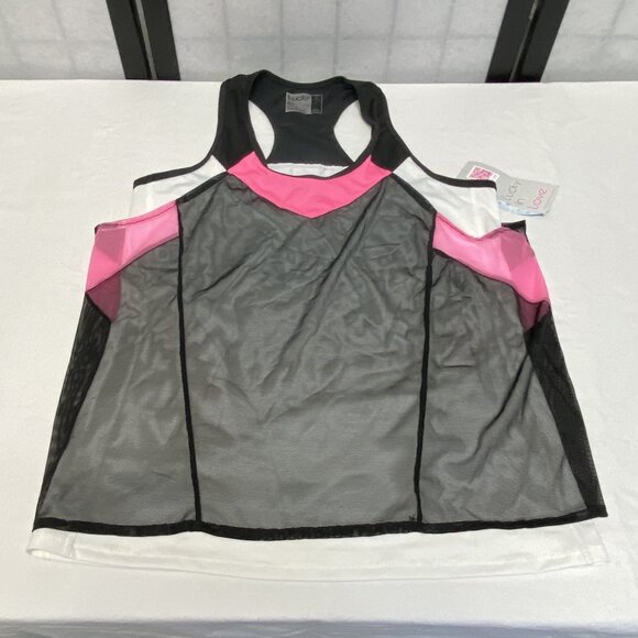 Lucky in Love Racerback Mesh Dual Layer Knit Sport Activewear Top Black Pink NWT - Picture 7 of 15
